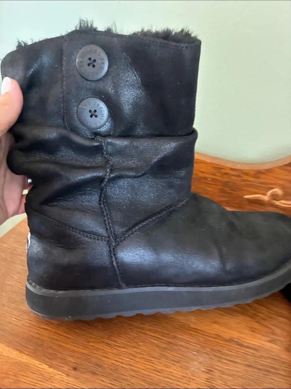 Skechers Black Button Suede Ankle Boots
